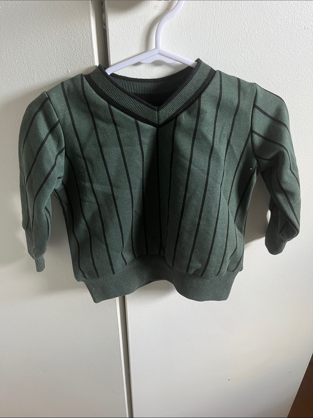 Limonana Boys Pinstripe V-Neck Sweater - Dark Green